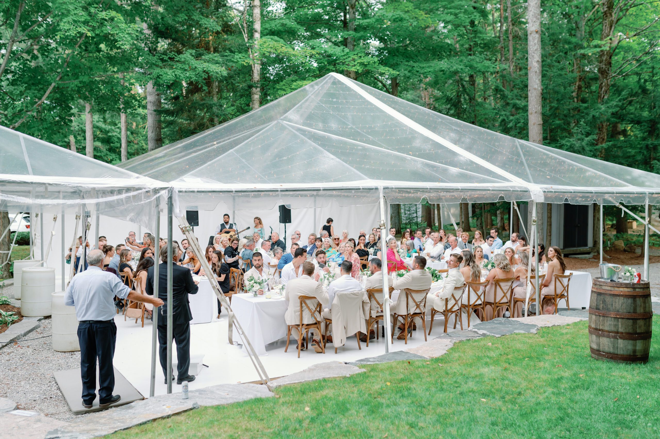 Clear outdoor wedding tent. Muskoka backyard wedding inspiration.